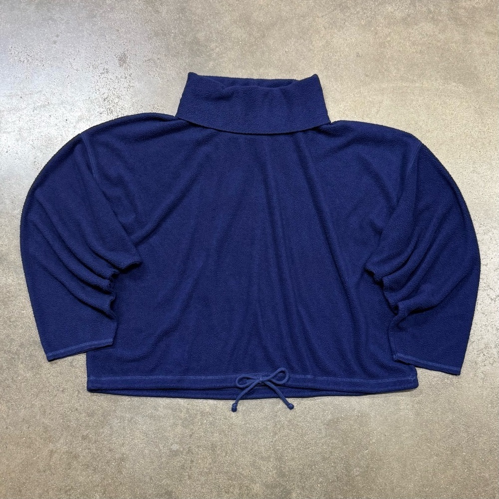 Aerie Cropped Fleece Turtleneck Sweater XL Blue Oversized Cozy